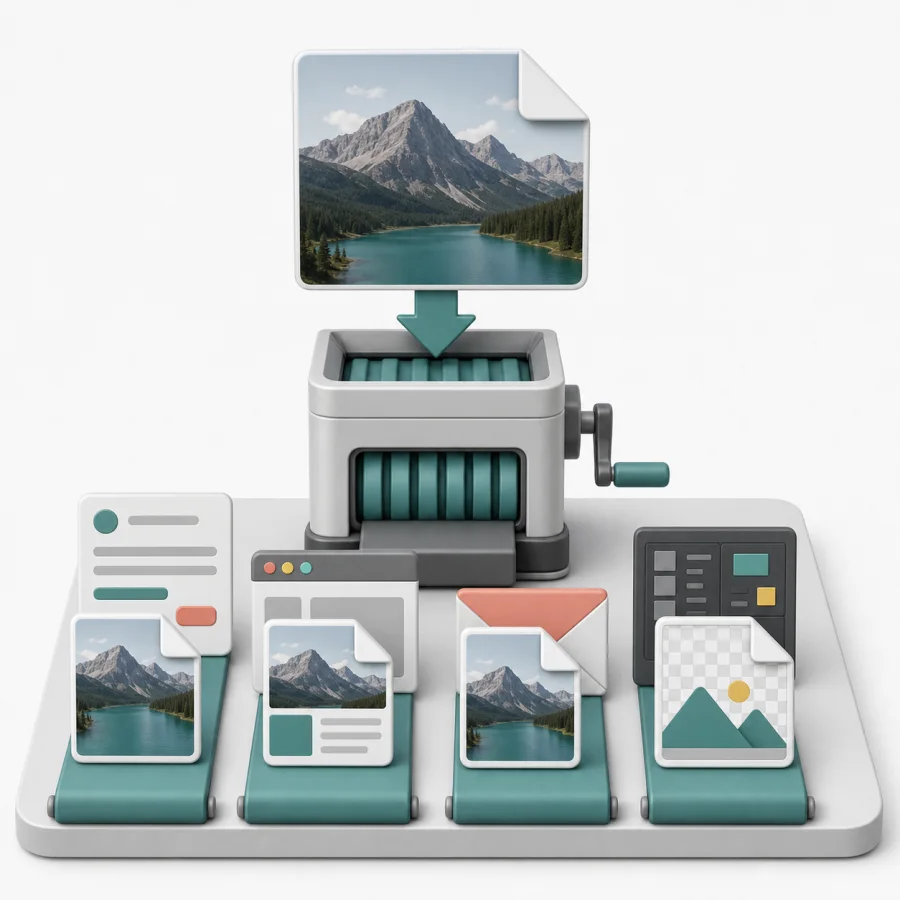 One source image compressed for an upload form, website, email attachment, and screenshot workflow