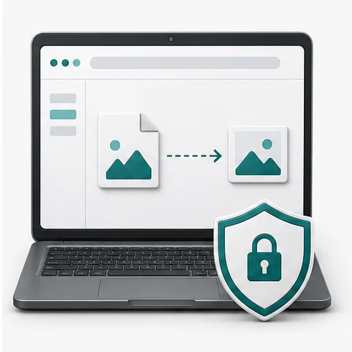 Image file processed inside a browser on a laptop protected by a privacy shield