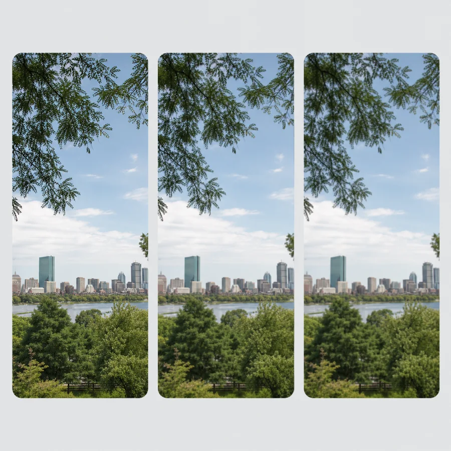Three matching photo crops illustrating high, balanced, and smaller JPG quality choices
