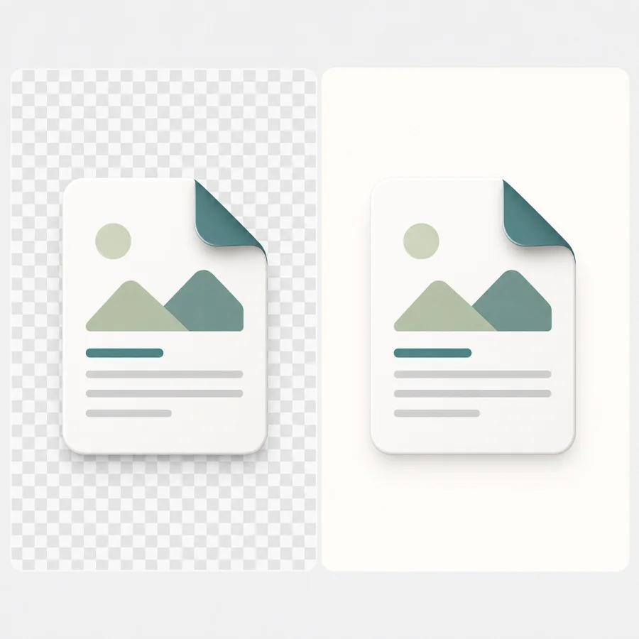Side-by-side visual showing a transparent cutout flattened onto a solid JPG background
