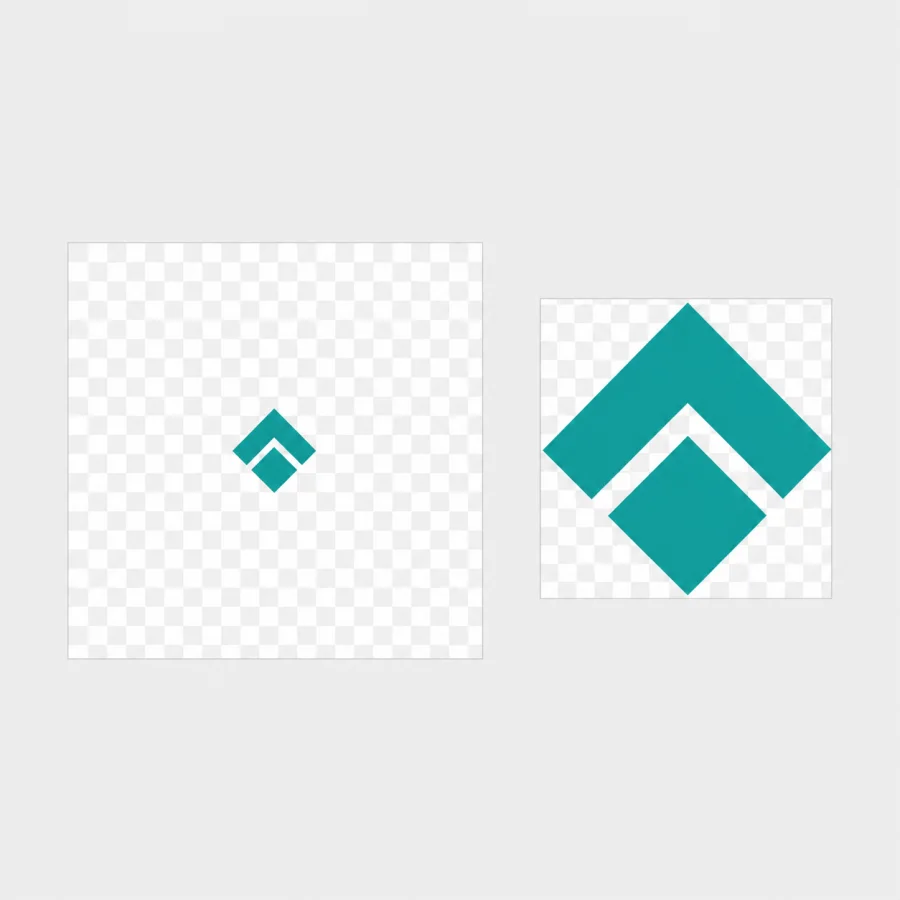 Abstract teal mark shown with wide transparent canvas padding and a tightly framed alternative.